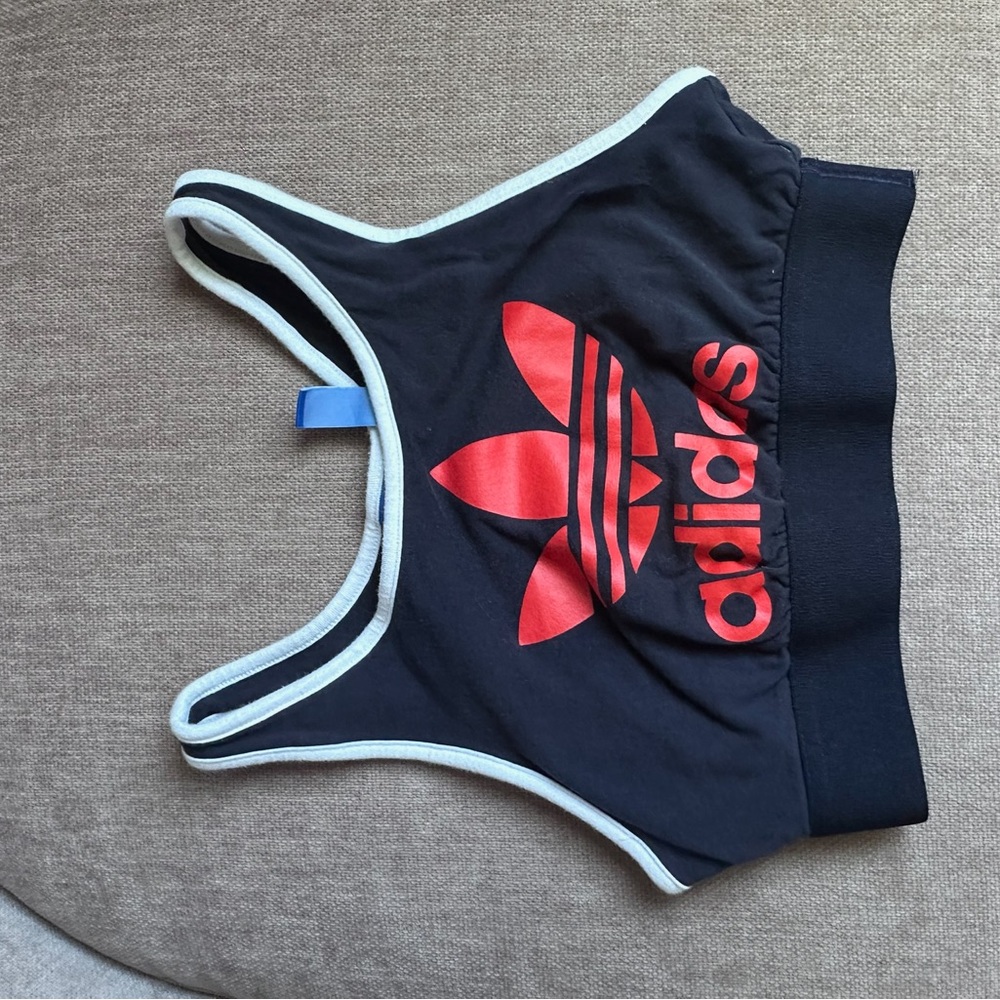 Adidas Black and Red Cropped Tank Top